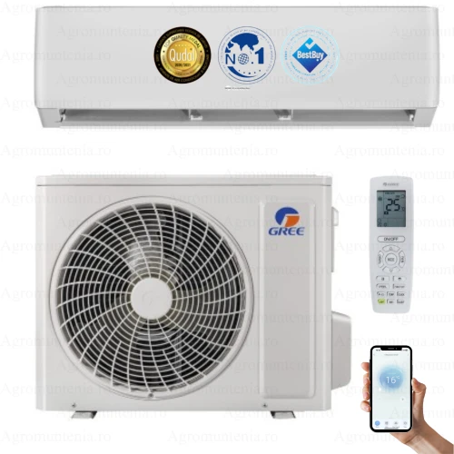 Aparat de aer conditionat Gree Pulsar, 18000 BTU, Wi-Fi, Clasa A++, Inverter, Flux de aer 3D, Auto-curatare, Dezghetare Inteligenta, Racire, Incalzire, Cold Plasma