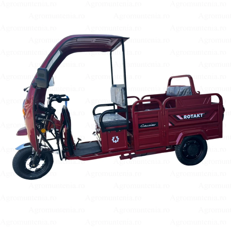 Triciclu Electric Rotakt Courier – 2000W, 72V, 32Ah, Autonomie 79 km, Sarcina 478 kg, fara permis + cabina Triciclu Electric Rotakt Courier – 2000W, 72V, 32Ah, Autonomie 79 km, Sarcina 478 kg, fara permis + cabina