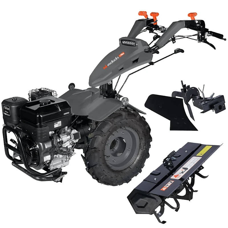 Motocultivator Evotools PLUS, Loncin MT760, Pornire Electrica, 13CP, pe benzina, 4 timpi racit cu aer, diferential blocabil, plug, freza
