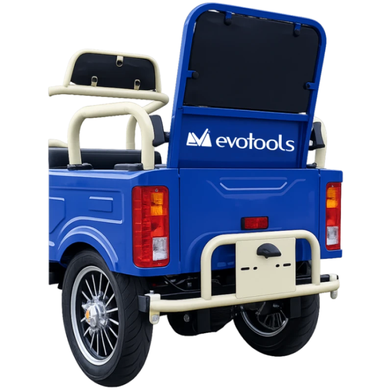 Triciclu electric Evotools TRCC1200, 1200W, baterie 60V20Ah, autonomie 52 KM, viteza maxima de 25 km/h, conform reglementarilor UE, fara permis, albastru