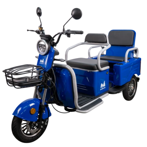 Triciclu electric Evotools TRCC1200, 1200W, baterie 60V20Ah, autonomie 52 KM, viteza maxima de 25 km/h, conform reglementarilor UE, fara permis, albastru
