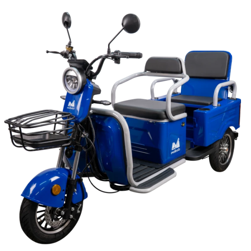 Triciclu electric Evotools TRCC1200, 1200W, baterie 60V20Ah, autonomie 52 KM, viteza maxima de 25 km/h, conform reglementarilor UE, fara permis, albastru