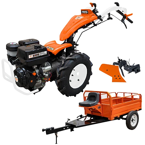 Motocultivator RURIS 977S, motor benzina 4T, 420 CC, 16 CP, 5 viteze, roti 5.00-10, Plug RURIS P977, Remorca Ruris 550s