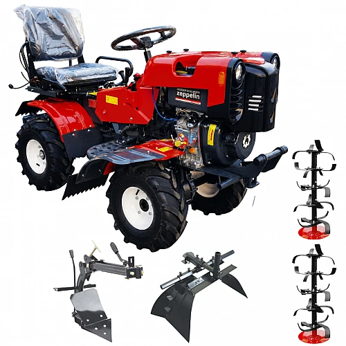Motocultor 4x4 Rotakt Zeppelin 15 CP, Diesel, motor 532 cmc, pornire electrica/manuala, ridicare electrica accesorii, plug, rarita, freze, roti de cauciuc
