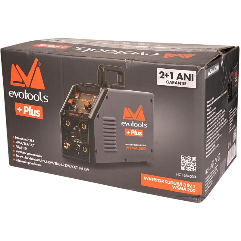 Invertor Sudura 3 in 1 cu Afisaj LED, WSMA200 EvoTools + Plus, Sudura MMA, Sudura TIG, Taiere cu plasma CUT