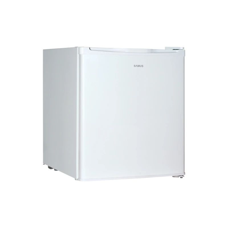 Frigider-minibar Samus SW064E, cu 1 usa si 1 raft, 41 litri, clasa E, alb, inaltime 51 cm, termostat reglabil, usa reversibila, picioare reglabile