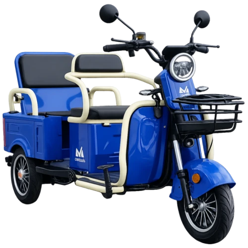 Triciclu electric Evotools TRCC1200, 1200W, baterie 60V20Ah, autonomie 52 KM, viteza maxima de 25 km/h, conform reglementarilor UE, fara permis, albastru