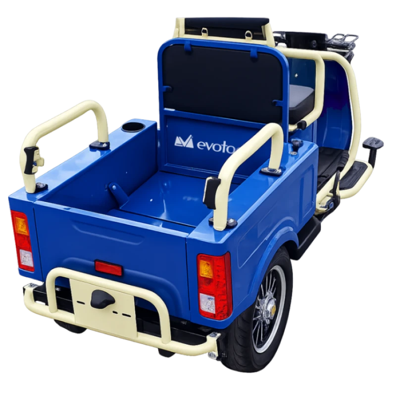 Triciclu electric Evotools TRCC1200, 1200W, baterie 60V20Ah, autonomie 52 KM, viteza maxima de 25 km/h, conform reglementarilor UE, fara permis, albastru