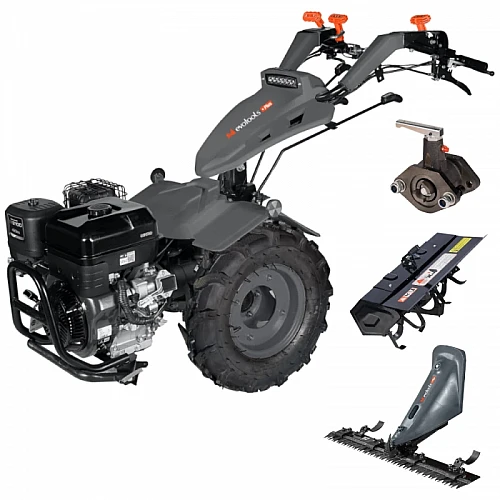 Motocultivator Evotools PLUS, Loncin MT760, Pornire Electrica, 13CP, pe benzina, 4 timpi racit cu aer, diferential blocabil, plug, cositoare, adaptor pto