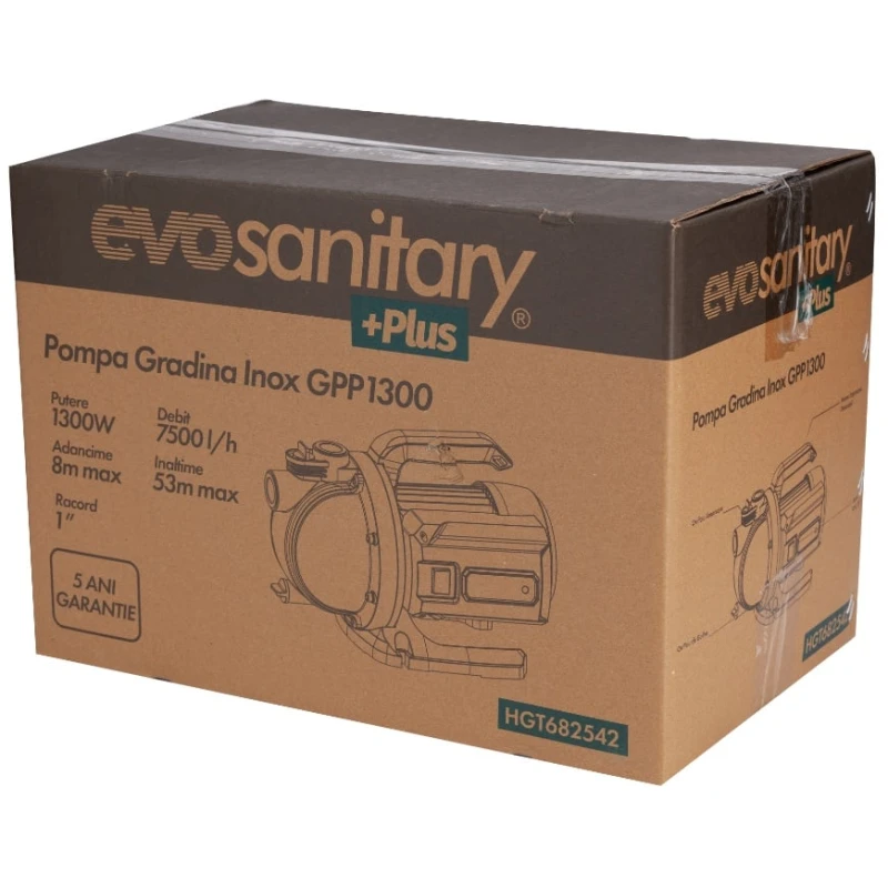 Pompa Gradina Inox GPP Evosanitary Plus, putere 900W, adancime maxima aspiratie 8m