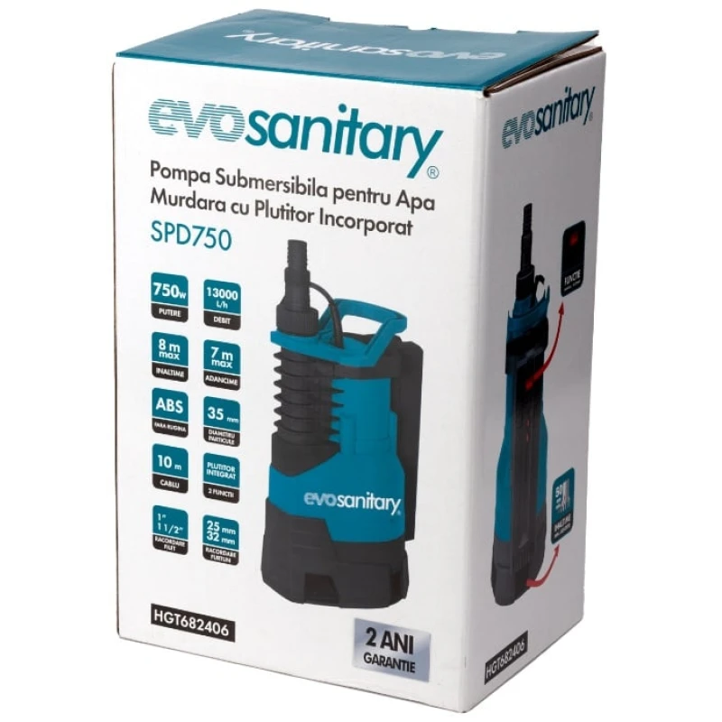 Pompa Submersibila Apa Murdara cu Plutitor Integrat SDP750 Evosanitary, putere 750 W