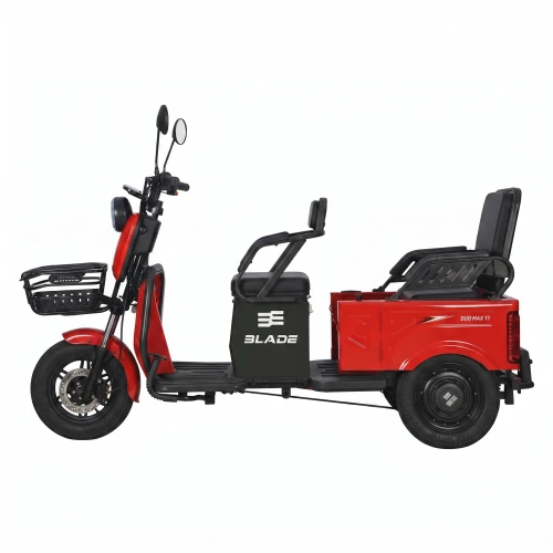 Triciclu electric BLADE DUO MAX 11, 1200W, 60V 20Ah, autonomie 50 km, 3+1 viteze, viteza maxima de 25 km/h, conform reglementarilor UE, fara permis, Rosu-Negru