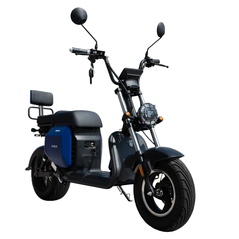 Scuter electric, Samus Denver 25-10T1300-60V20L-Blue, autonomie 60 km, motor 1300 W, acumulator 60 V 20 Ah, viteza maxima de 25 km/h, conform reglementarilor UE, fara permis