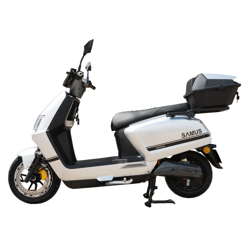 Scuter electric Samus MODENA-25-12T2000-72V23-Silver, putere maxima 2000W, Autonomie 85 km, viteza maxima de 25 km/h, conform reglementarilor UE, fara permis
