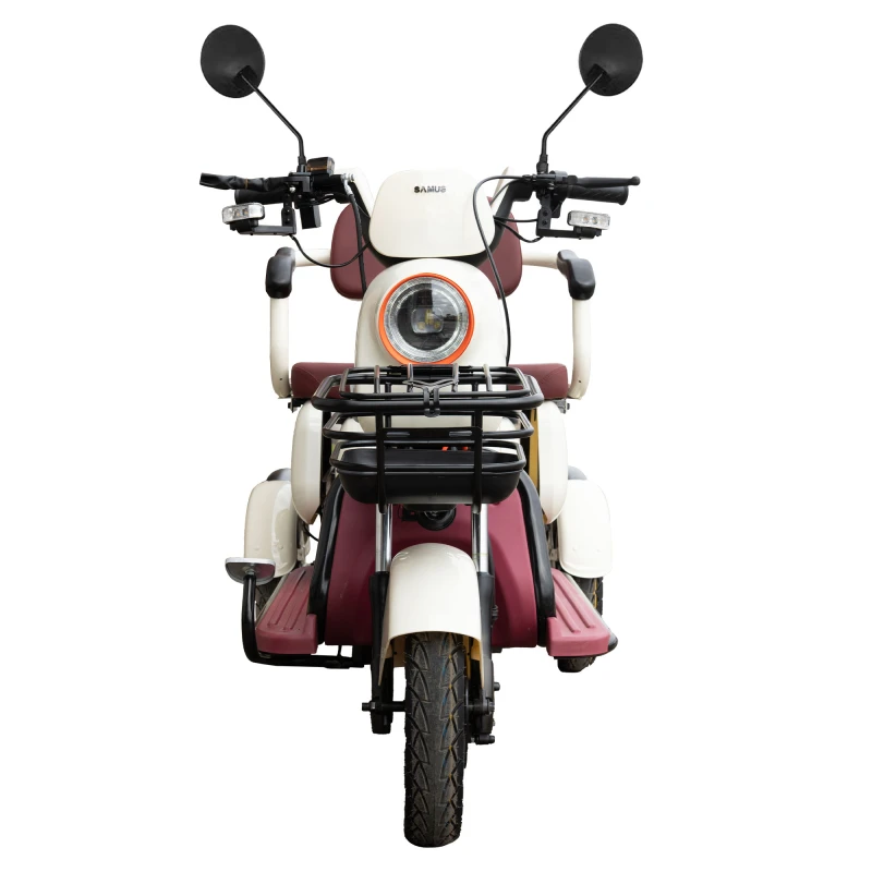 Triciclu electric Samus Kentucky-3R1-10T1000-60V20-Beige-Burgundy, Putere 1000 W, Autonomie 60 Km, viteza maxima de 25 km/h, conform reglementarilor UE, fara permis