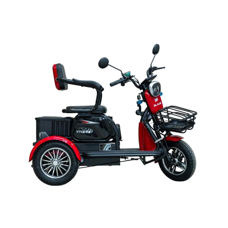 Triciclu electric persoane BLADE VIVA 14, 500W, 60V 20Ah, autonomie 50 km, viteza maxima de 25 km/h, conform reglementarilor UE, fara permis, Rosu-Negru