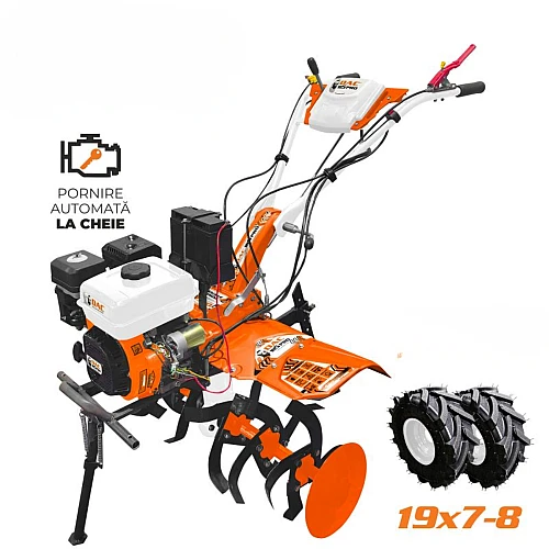 Motocultor RURIS DAC185 PRO + roti cauciuc 19x7-8, Putere 8.5 CP, Pornire la cheie si demaror, Carcasa transmisie fonta nodulara, Model 2026