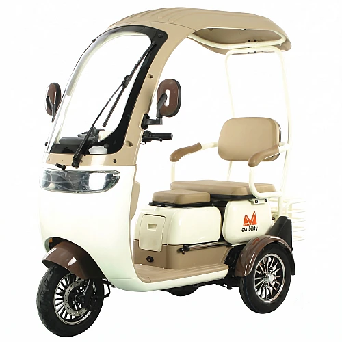 Triciclu Electric EvoTools, TRP1000CD Alb-Rosu, 1000W, 60V 20Ah, Autonomie, 56 km, viteza maxima de 25 km/h, conform reglementarilor UE, fara permis
