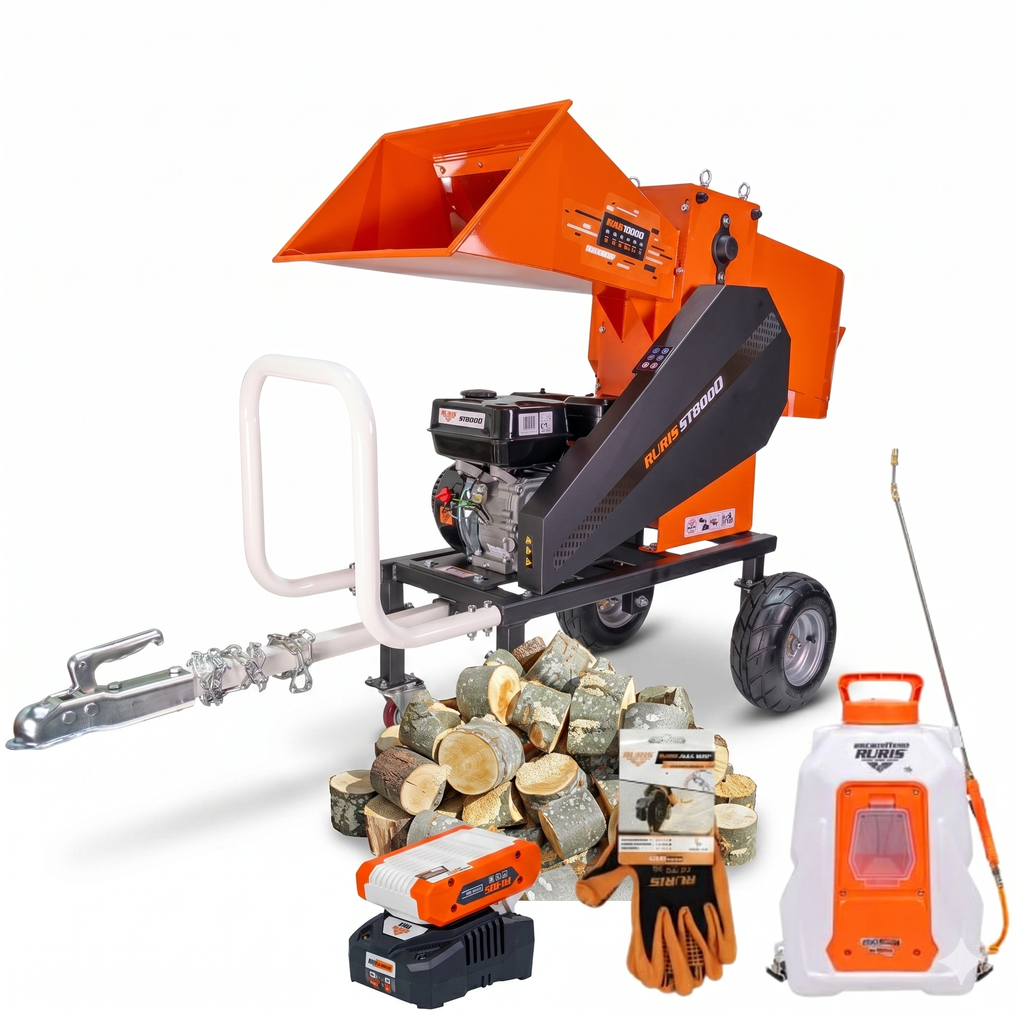 cauciuc remorca ruris 400 12 Pachet Livada Curata - Tocator de crengi RURIS STB 800 + Pulverizator electric RURIS RSE 1800 PRO + manusi de protectie RURIS Full Grip, size L