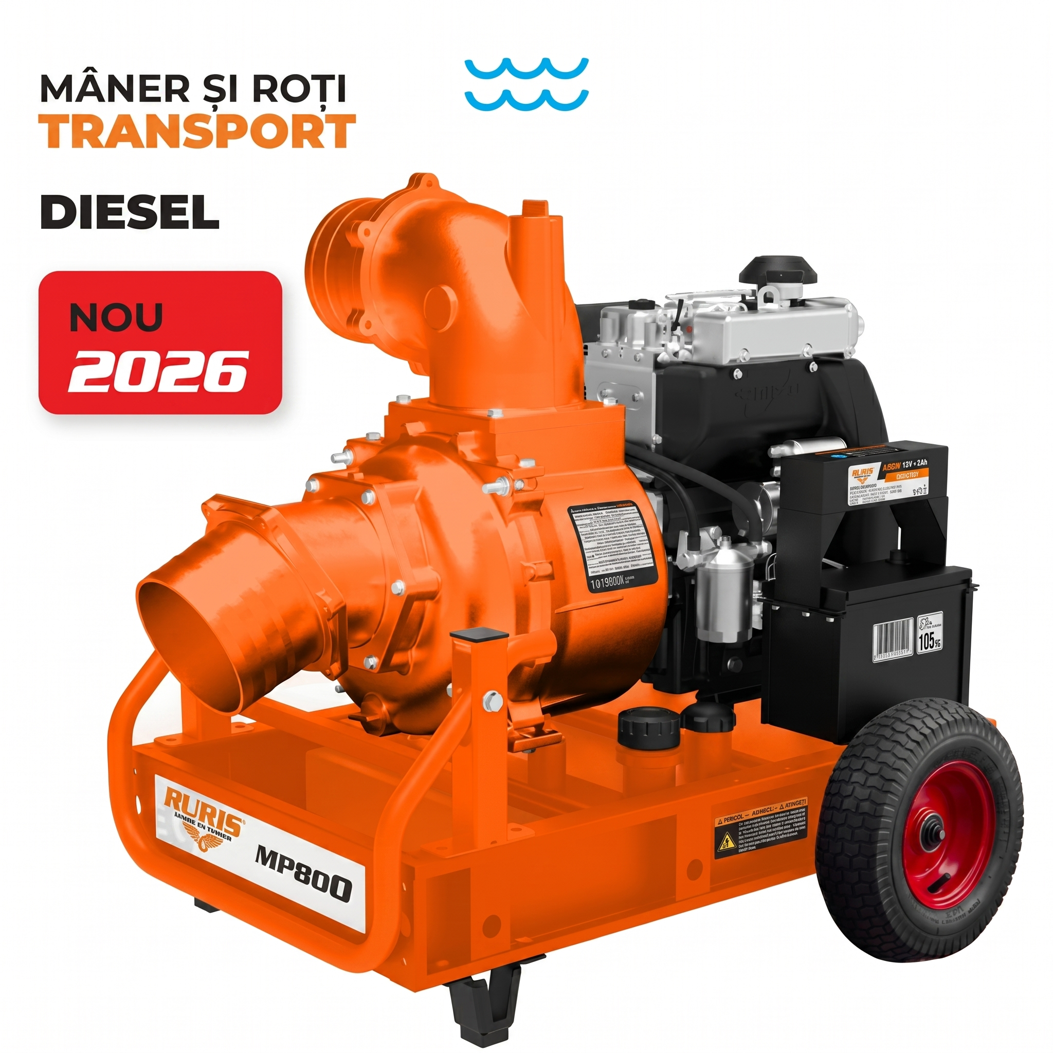 Agro Muntenia Motopompa pentru irigatii prin coloana RURIS MP800, motor diesel, 4 timpi, 997 CC, 19 CP
